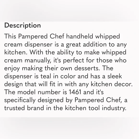 Pampered Chef Whipped Cream Maker Handheld Whipping Cream Dispenser #1461 - Picture 3 of 4